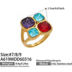 Colorful Glass Stone Statement Rings