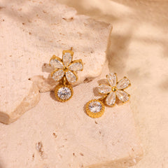 Cubic Zirconia Flower Drop Earrings