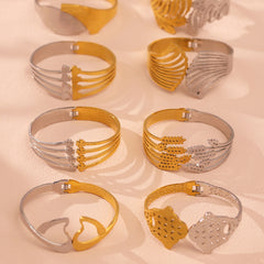 18K Gold-Plated Two-Tone Openwork Cuff Bracelets