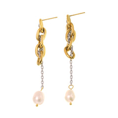 18K Gold-Plated Freshwater Pearl Chain Drop Earrings