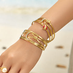 18K Gold-Plated Star, Crescent or Pepper Open Cuff
