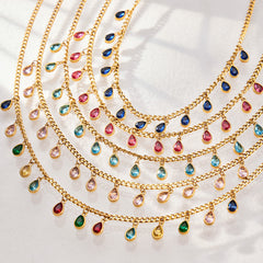 18K Gold-Plated Cubic Zirconia Drop Charm Necklace