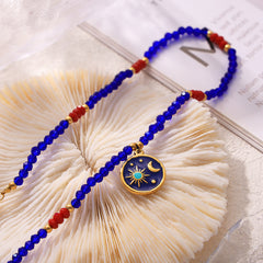 Blue Bead Celestial Pendant Necklace