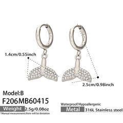 Mermaid Tail Cubic Zirconia Charm Earrings