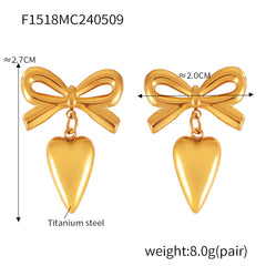 18K Gold-Plated Bow and Heart Drop Earring Designs