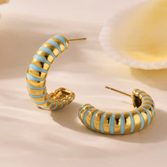 18K Gold-Plated Pearl-Accent & Enamel Hoop Earrings