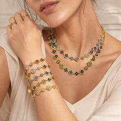 18K Gold-Plated Color Four-Petal Cubic Zirconia Jewelry
