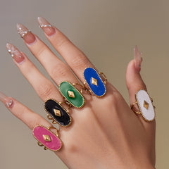 18K Gold-Plated Geometric Enamel Open Ring