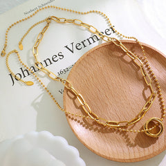 18K Gold-Plated Round Link Layered Necklace