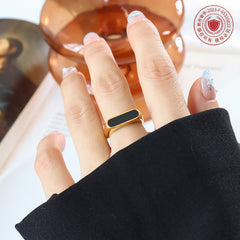 18K Gold-Plated Black Enamel Geometric Ring