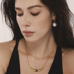 Crescent Lapis Necklace & Shell-Pearl Earrings