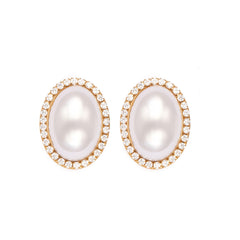 18K Gold-Plated Oval Pearl-Look Earrings or Single Ear Cuff