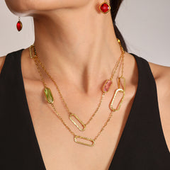 Gold-Tone Faceted Glass Paperclip Link Necklace