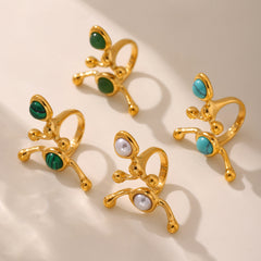 Branching Stone and Pearl-Look Bead Ring