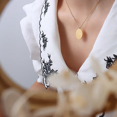 Birth Flower Oval Pendant Necklace
