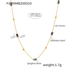 Natural Stone Rectangle Bead Necklace