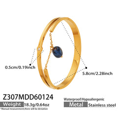 18K Gold-Plated Bamboo and Stone Detail Bangle Bracelet