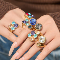 Colorful Glass Stone Statement Rings