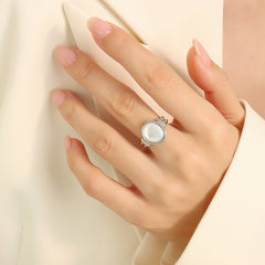 White Shell Round Accent Ring