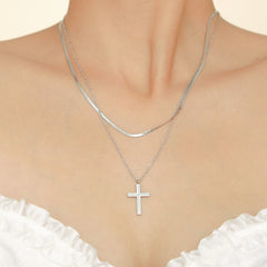 Cubic Zirconia Cross Pendant and Layering Chain