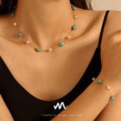 Turquoise and Faux Pearl Station Jewelry