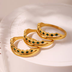 18K Gold-Plated Green Cubic Zirconia Band Ring