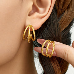 Textured Triple-Line C-Hoop Earrings