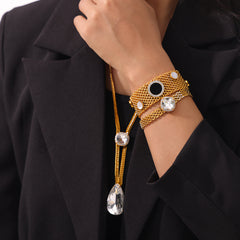 Stone-Accent Mesh Bracelet or Teardrop Lariat Necklace