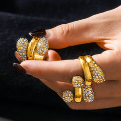 18K Gold-Plated Double Teardrop Cubic Zirconia Ring