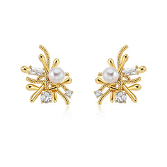 Textured Flower Pearl-Look Stud Earrings