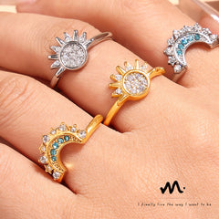 Sun or Moon Cubic Zirconia Open Ring