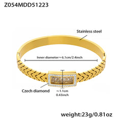18K Gold-Plated Geometric Stone Bangle Bracelet