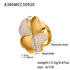 18K Gold-Plated Clover or Oval Stone-Set Ring