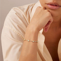 14K Dainty Heart and Oval Accented Tennis Bracelet