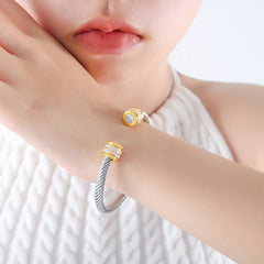 Colored Cubic Zirconia Cable Cuff Bracelet