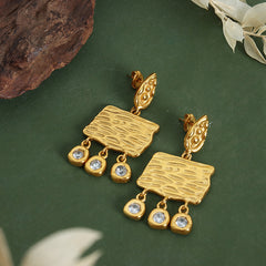 Gold-Tone Textured Rectangle Drop Earrings