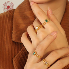 Rectangular Cubic Zirconia Twisted Open Ring