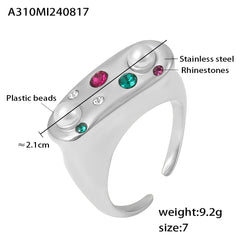 18K Gold-Plated Pearl-Look & Colorful Stone Open Ring