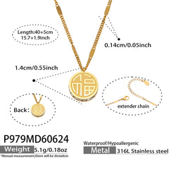 18K Gold-Plated Reversible Fu and Xi Coin Jewelry