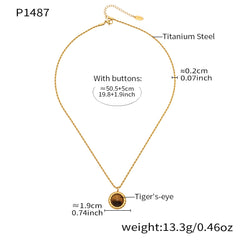 18K Gold-Plated Stone Pendant Rope Chain Necklace