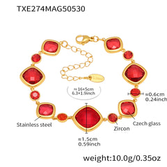 Gold-Tone Faceted Glass Link Bracelet