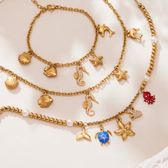 18K Gold-Plated Seahorse Charm Necklace & Bracelet