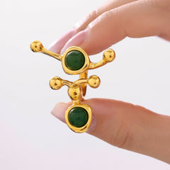 Branching Stone and Pearl-Look Bead Ring