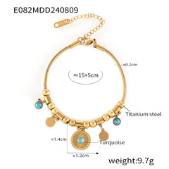 18K Gold-Plated Blue Stone Disc Charm Necklace & Bracelet