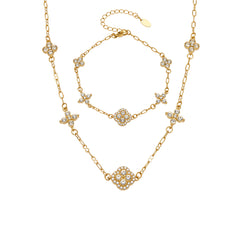 Cubic Zirconia Clover Necklace & Bracelet