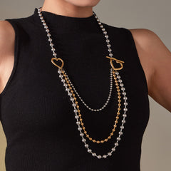 Layered Mixed-Tone Bead Long Necklace