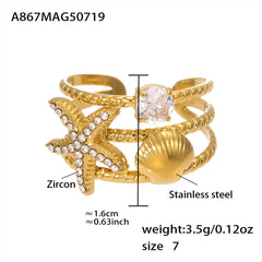 Ocean Motif Cubic Zirconia Open Rings