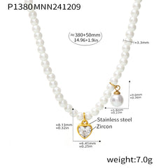 Pearl-Look Bead Geometric Pendant Necklace
