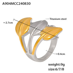 18K Gold-Plated Leaf Heart Sculptural Ring