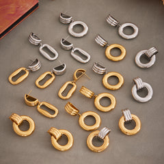 Mixed-Finish Geometric Drop Earrings
